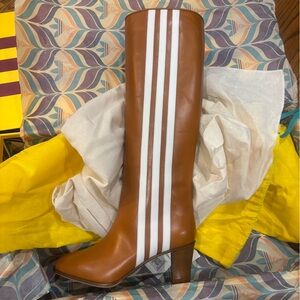Gucci x Adidas Knee-High Stripe Leather Boots in Cognac (39.5)